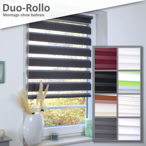 Duo Rollo Seitenzug Doppelrollo Jalousie Duorollo Fensterrollo weiß bunt ohne bohren