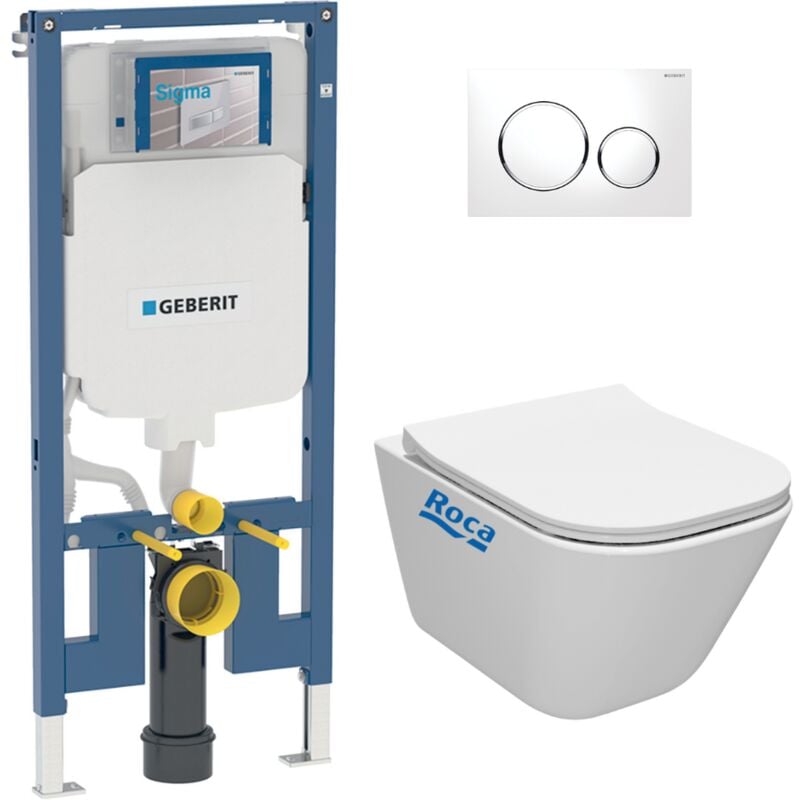 Duofix Pack Bâti-support Extra-plat + wc sans bride Roca Gap + Abattant slim, SoftClose + Plaque blanche (slim-gap-c)
