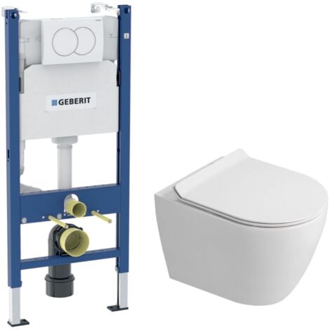 GEBERIT Duofix Pack WC bâti-support 112 cm + WC suspendu sans bride Ceramia avec abattant SoftClose + plaque blanche (GEBCEPXWT01-FR)