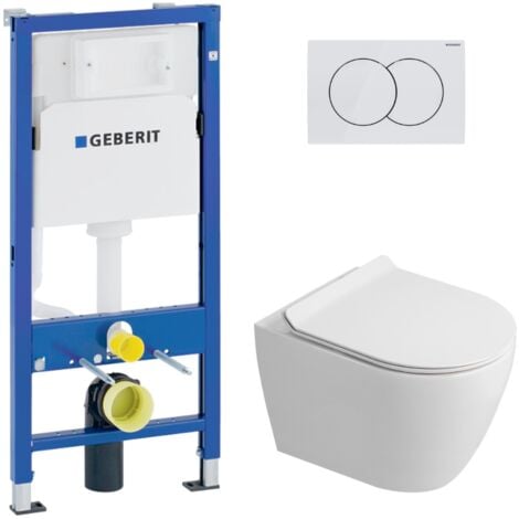 GEBERIT Duofix pack WC bâti-support UP100 + WC suspendu sans bride Ceramia avec abattant SoftClose + plaque blanche (GEBCEPXWT08-FR)
