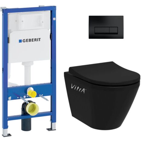 Duofix UP100 Pack bâti-support + WC sans bride Vitra Integra + Abattant SoftClose + Plaque Delta 50 Noir Mat (BlackIntegraGeb10)