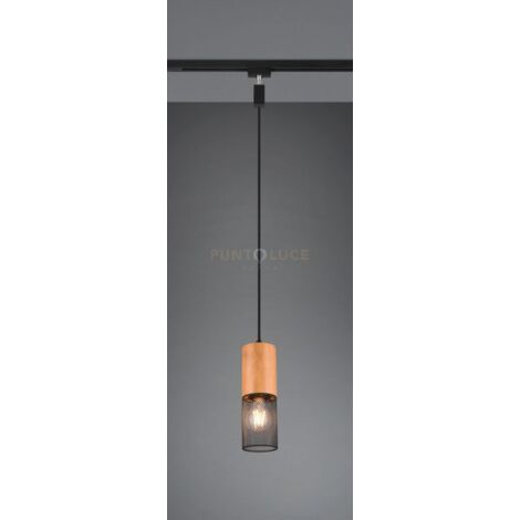 DUOLINE TOSH SOSPENSIONE METALLO NERO E LEGNO D. 8CM 1 LUCE ATTACCO E27