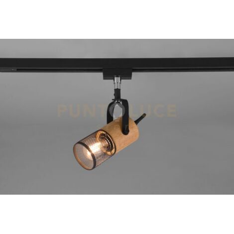 DUOLINE TOSH SPOT ORIENTABILE METALLO NERO E LEGNO H. 16CM 1 LUCE ATTACCO E14