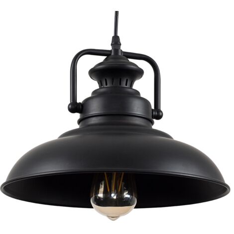 Duomo Industrial Style Black Metal Ceiling Pendant Light Fitting with LED Bulb