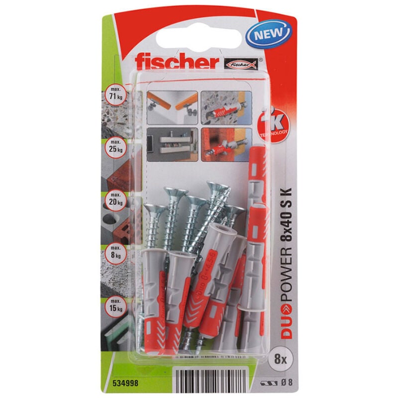 Fischer - blister 8 chevilles+des vis duopower Ø8X40MM 534998