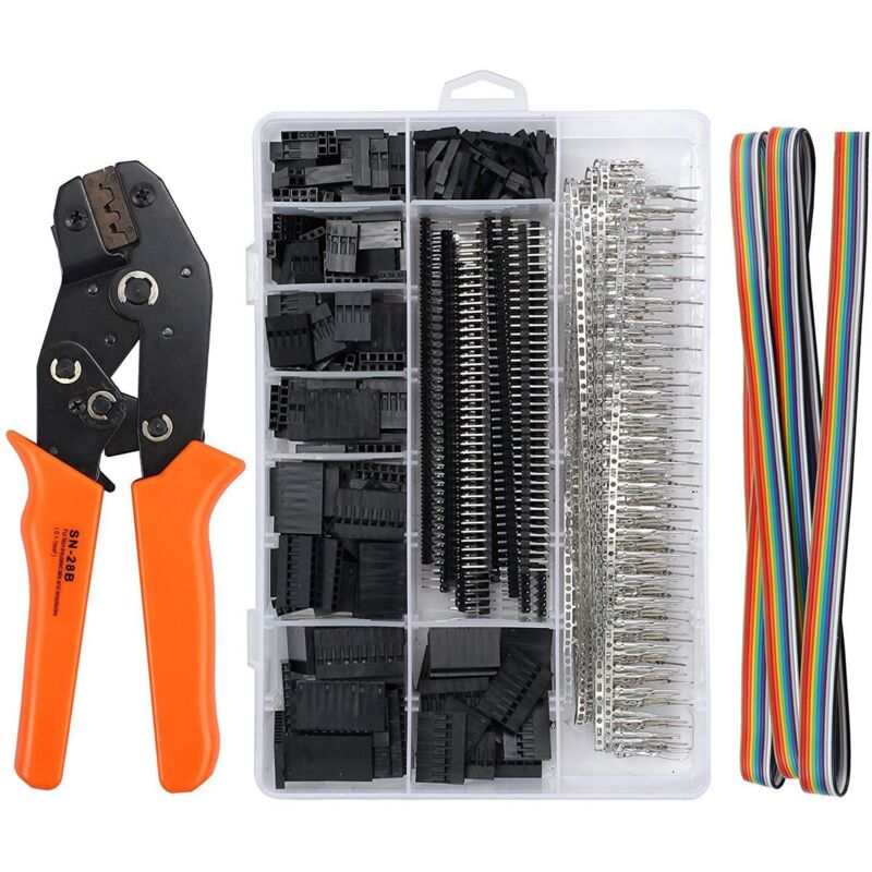 Shining House - Dupont Pince à Sertir à Cliquet SN-28B Pinces avec Dupont Homme Femme épingle Kit de Connecteurs Broche 2.54mm Embouts Assortis Câble