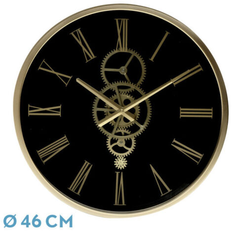 DUQUE horloge murale noir or 46x46x7 cm engrenages avec mouvement