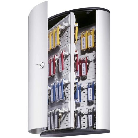 Durable 195523 Key Box 72, Cassetta Portachiavi con Serratura, 302 x 400 x 118 mm, Capacità 72 Chiavi, Argento Metallizzato