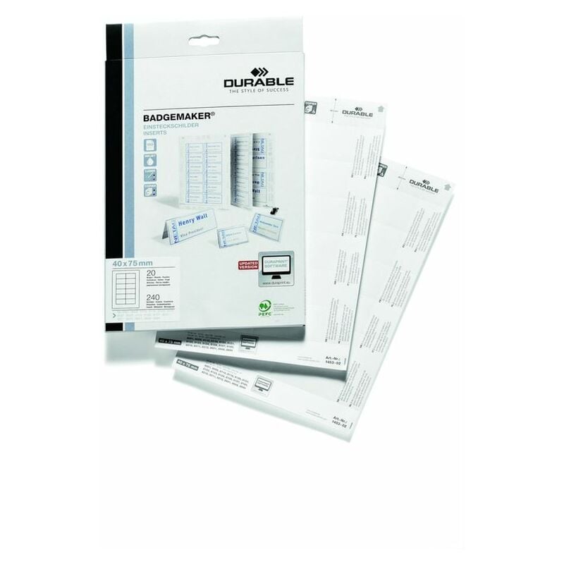 Durable Badgemaker Inserts 40x75mm 150gsm White, Pack 240