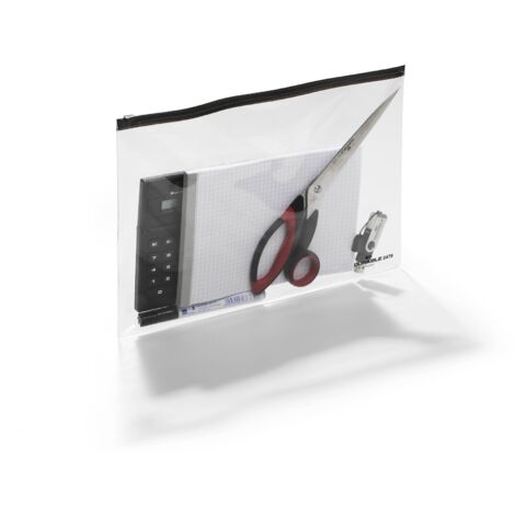 Durable 247901 - Zip Bags, busta trasparente con zip f.to A4 per l'archiviazione, trasporto e custodia di documenti, nero, confezione da 5 pezzi