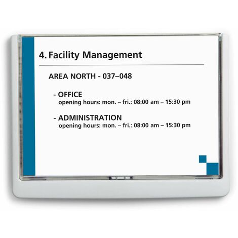 Durable 486602 Click Sign, Targa Fuori Porta in ABS, Sportellino Apribile con Tasto, Installazione con Viti o Biadesivo, 210x148,5 mm, Bianco