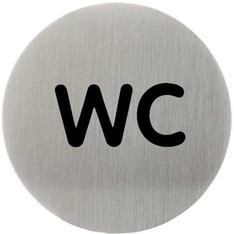 Durable 490623 - Pittogramma tondo, adesivo, con scritta serigrafataWC, acciaio inossidabile, diametro 83 mm, argento metallizzato