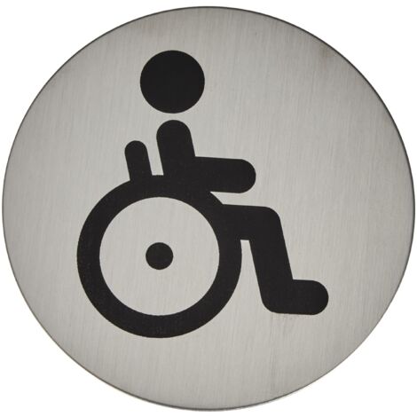 Durable 490623 - Pittogramma tondo, adesivo, con simbolo serigrafatoWC disabili, acciaio inossidabile, diametro 83 mm, argento metallizzato