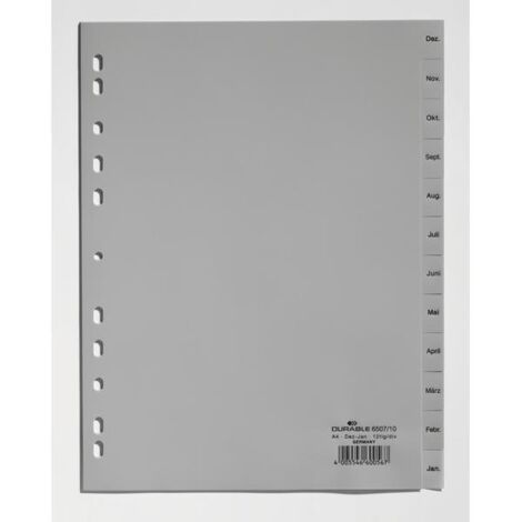 Durable 6507-10 Indice a linguetta con mesi Polipropilene (PP) Grigio