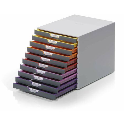 Durable 761027 Varicolor 10, Cassettiera con 10 Cassetti Colorati, Porta Etichetta Rimovibile, 280 x 292 x 356 mm