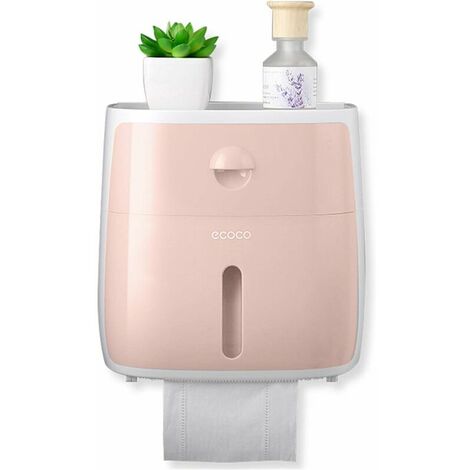 Durable Adhesive Toilet Roll Holder, No Drilling, Bathroom Fixtures, 3M Self Adhesive, with Waterproof and Dustproof Cover (Pink)