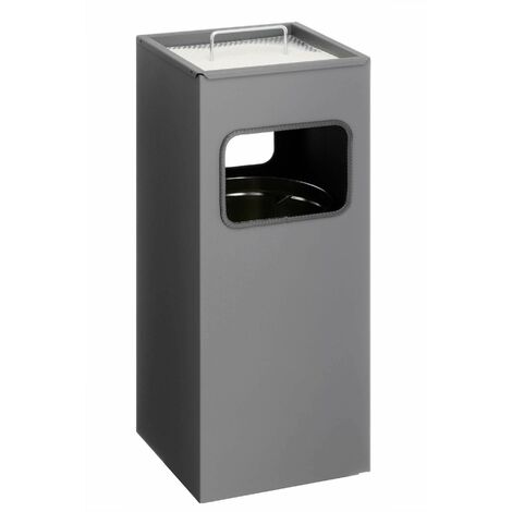 Durable - Cestino per i rifiuti quadrata in metallo, capacità: 17 l, con portacenere con capacità: 2 l grigio