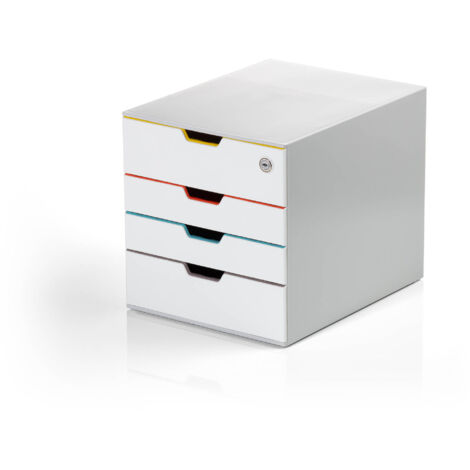 Durable Schubladenbox abschließbar (Varicolor 4 Mix Safe) 4 Fächer, mit Etiketten zur Beschriftung, mehrfarbig, 762627