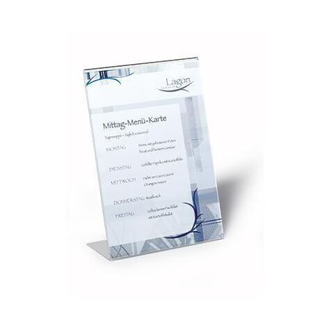 DURABLE Tischaufsteller DURABLE 21 x 29 x 9 cm (B x H x T) DIN A4 einseitig verwendbarBeschriftungsschild auswechselbar Acryl transparent