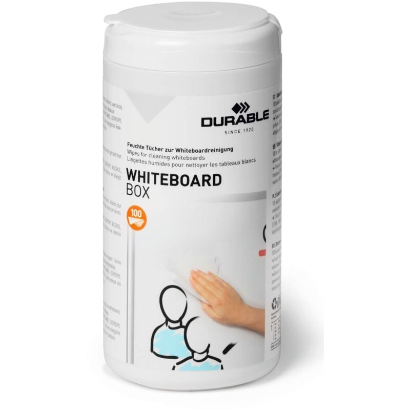 Durable - Streak-Free Biodegradable Whiteboard Screen Cleaning Wipes Tub of 100