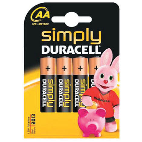 DURACELL BATTERIE SIMPLY ALCALINA STILO AA Conf. 20 BLISTER da 4 PZ (80pz)