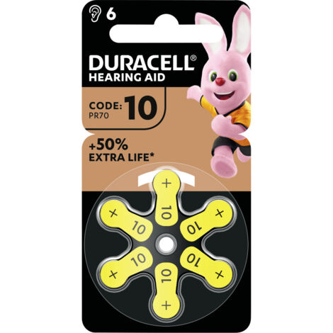 DURACELL Batterie Zinc Air, 10, 1.4V - Easy Tab, Retail Blister (6-Pack) (166783)