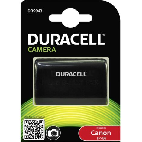 Duracell DR9943 - Batterie d'appareil photo numérique 7,4 V, 1400 mAh (remplace la batterie d'origine de Canon LP-E6), noir