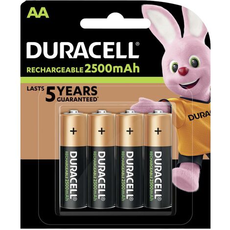 Duracell – Lot de 4 piles rechargeables LR6 (AA) NiMH 2500 mAh – Faible auto-décharge – Prêtes à l'emploi – Pour appareils gourmands en énergie