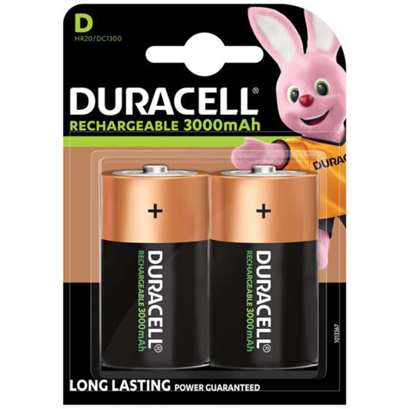 Duracell - S3092 d Cell 3000Mah Rechargeable Batteries (Pack 2) DURS3092