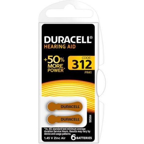 Duracell S447 Specialty Hearing Aid Batteries Size 312 (6 Pack) DUR312