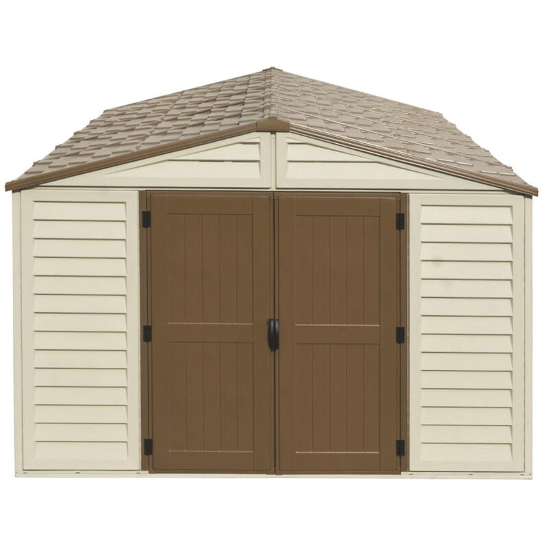 Duramax - Abri pvc Woodstyle premium - 13,12m² - Kit fondation + 1 fenêtre - Beige