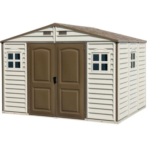 Duramax - caseta jardín - WOODSIDE 10x8 - Resina PVC - color marfil y marrón