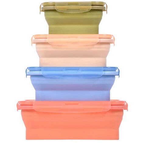 Durandal Set 4 boîtes de conservation alimentaire en silicone souple pliables et hermétiquesPlusieurs formats 350 ml à 1200 ml