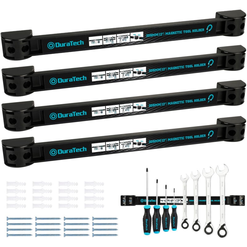 Duratech - 4x Barre Magnétique pour Outils, Barre Aimantée Puissant Accroche Murale Outils, Porte Outils Mural Magnetique pour Maison Garage Atelier