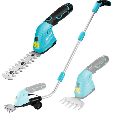 DURATECH Cisaille Sculpte-Haie Électrique et Taille-Herbes Téléscopique sans Fil 12V, Cisaille à Gazon 2 en 1, Largeur/Longueur de Coupe 12/16 cm, Batterie 2000mAh, pour Coupe, Élagage, Bleu & Noir