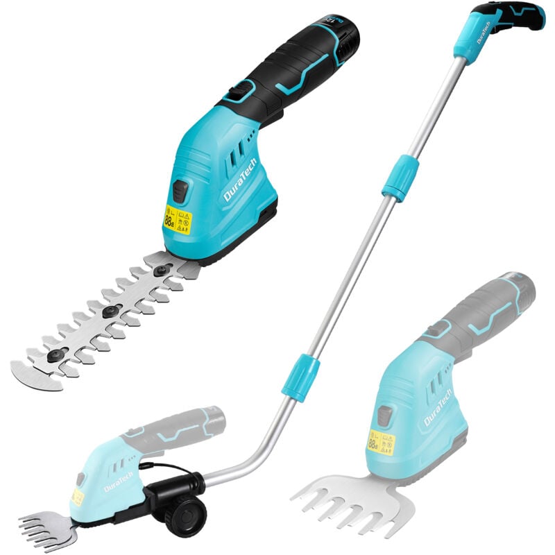 Duratech - Cisaille Sculpte-Haie Électrique et Taille-Herbes Téléscopique sans Fil 12V, Cisaille à Gazon 2 en 1, Largeur/Longueur de Coupe 12/16 cm,