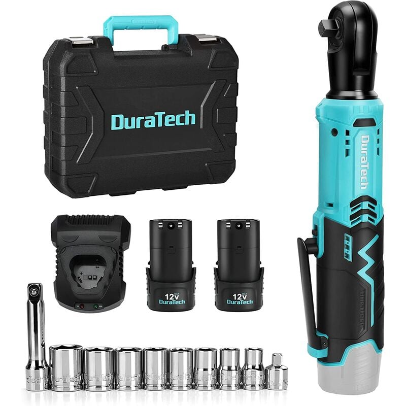 Duratech - Clé à Cliquet Sans Fil 12V avec 2 Batteries 2,0 Ah, 3/8'', Coupe de 70N.m, Charge Rapide en 1 Heure, Clé à Cliquet Electrique Puissante
