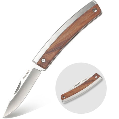 DURATECH Couteau de Poche Pliant avec Poignée en Bois, Lame en Acier 7Cr17, Léger et Compact Idéal pour Pêche, Randonnée, Camping ou Couteau à Fruits Usage Domestique