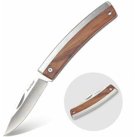 DURATECH Couteau de Poche Pliant avec Poignée en Bois, Lame en Acier 7Cr17, Léger et Compact Idéal pour Pêche, Randonnée, Camping ou Couteau à Fruits Usage Domestique