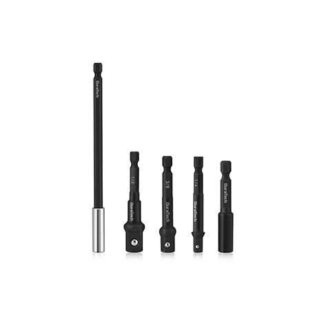 DURATECH Jeu d’Adaptateurs de Douilles d’Impact, Adaptateur de Douilles de Perceuse 1/4", 3/8", 1/2", Adaptateur de Douilles Hexagonales, Rallonges Adaptateur de Douille de Tournevis 5 Pièces