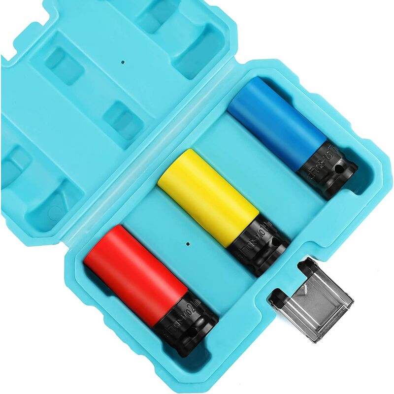 Duratech - Jeu de 3 Douilles à Choc 1/2' pour Protection de Jante de Voiture, Douilles à Impact en cr-mo 17mm, 19mm, 21mm , Identification Rapide par