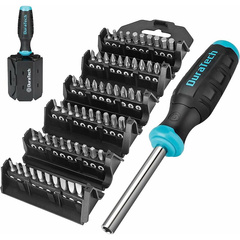 Duratech - Jeu de Tournevis Multi-Embouts 60 en 1, Jeu de Tournevis Multifonctions avec 60 Embouts en Cr-V Remplaçables (Plat, Cruciforme, Pozidriv,