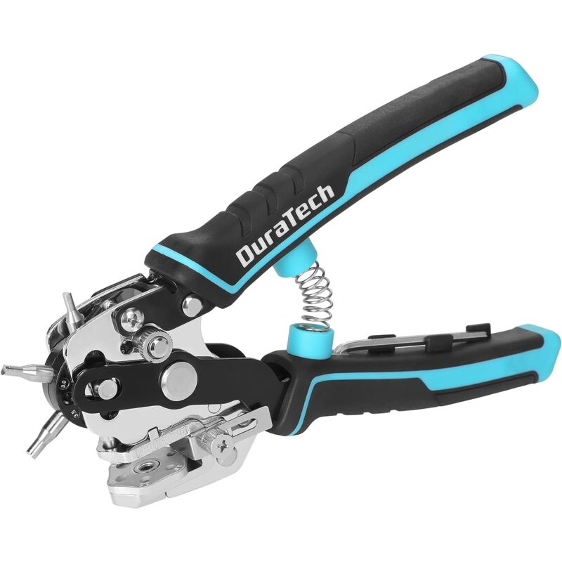 Duratech - Pince Perforatrice Rotative avec 6 Tailles de Poinçon Interchangeables, Outil de Perforation avec Règle pour Cuir, Ceinture, Tissu,
