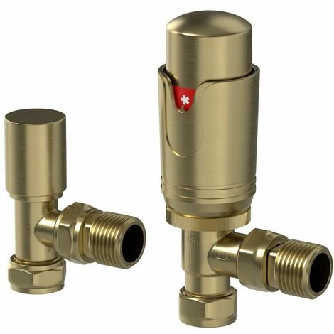 GALIFLO DuraTherm Angled Brushed Brass Thermostatic Radiator Valve Pack - 15mm