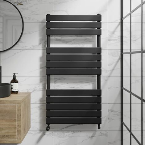Duratherm Black Flat Panel Heated Towel Rail Bathroom Radiator 1200 x 600mm