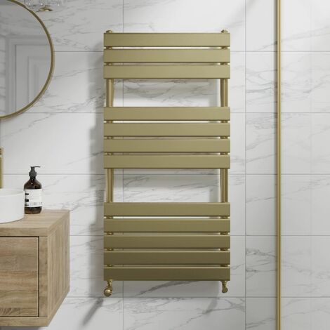 Duratherm Brushed Brass Flat Panel Heated Towel Rail Bathroom Radiator 1200 x 600mm