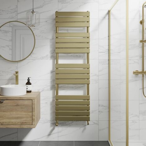 Duratherm Brushed Brass Flat Panel Heated Towel Rail Bathroom Radiator 1600 x 500mm