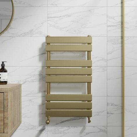 Duratherm Brushed Brass Flat Panel Heated Towel Rail Bathroom Radiator 800 x 450mm