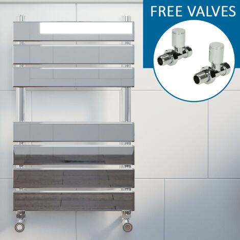 DuraTherm Chrome Flat Panel Heated Towel Rail Bathroom Radiator 650 x 400mm Straight Valve