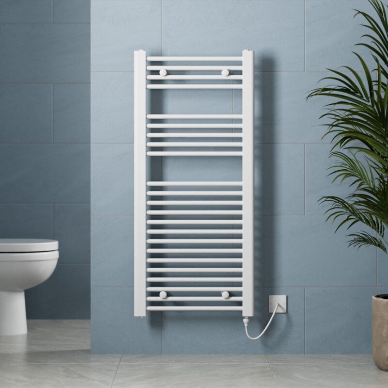 White Heated Towel Rail Radiator Flat Straight Electric Bathroom Heating 1100 x 500mm - Galiflo